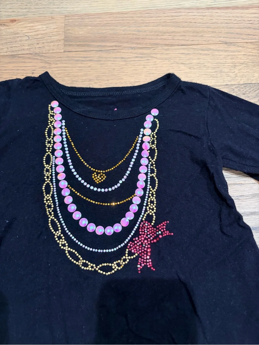 Denny’s baby girl Rock-n-Beauty brand rhinestone necklace long sleeve shirt